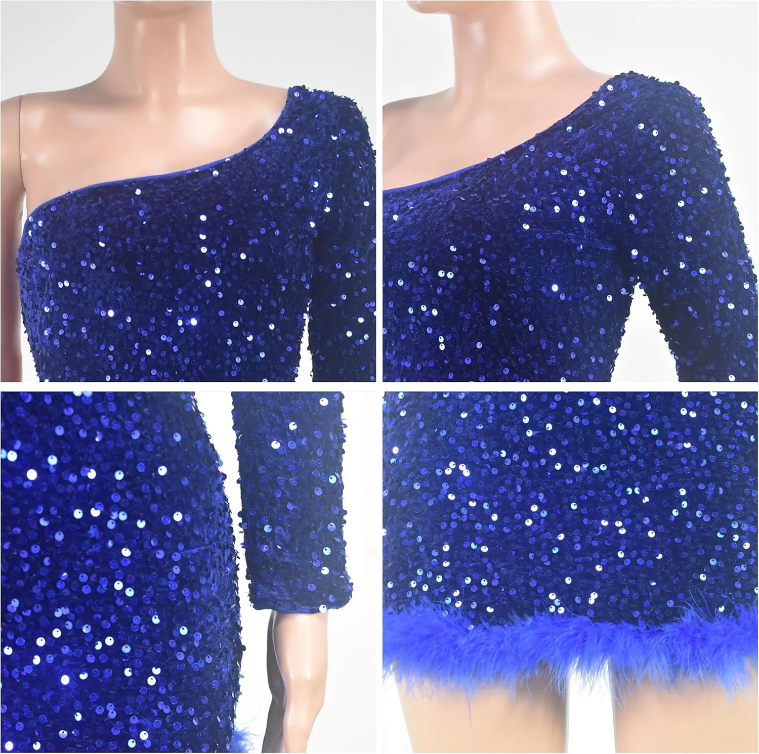 PORRCEY Women's Sexy Elegant Sequins Mesh See Through Bodycon Birthday Party Club Night Mini Dress