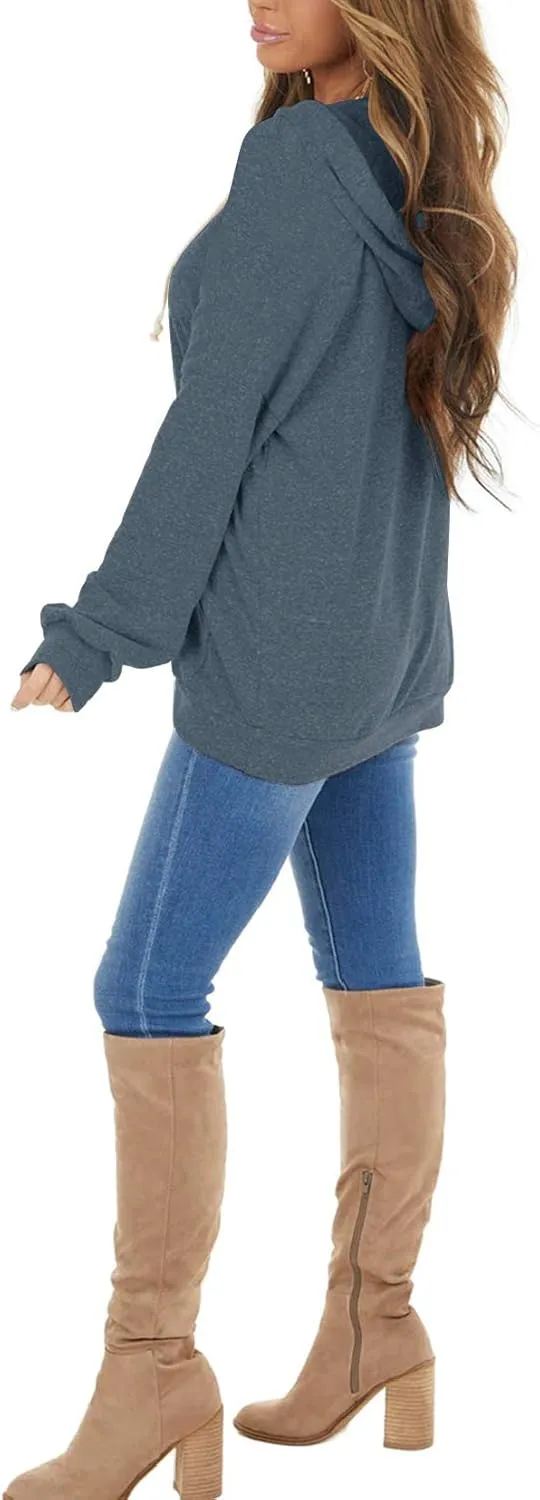 PRETTODAY Women's Casual Lightweight Hoodies Long Sleeve White Drawstring Sweatshirts Loose Pullovers with Pocket