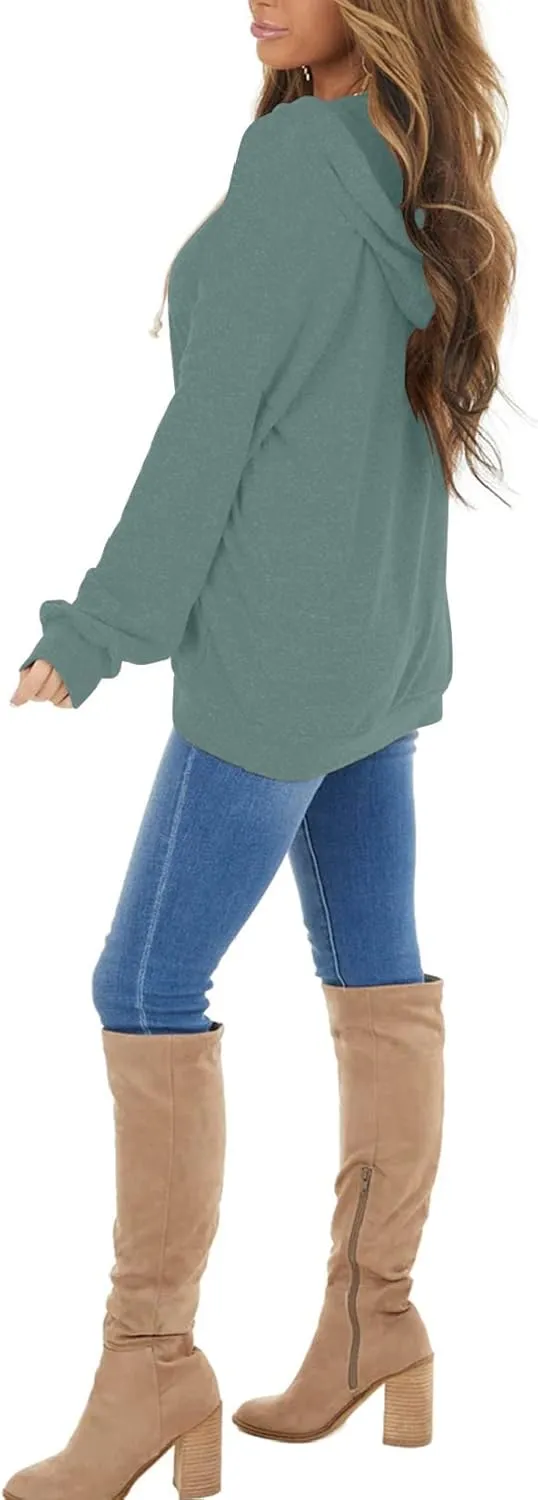 PRETTODAY Women's Casual Lightweight Hoodies Long Sleeve White Drawstring Sweatshirts Loose Pullovers with Pocket