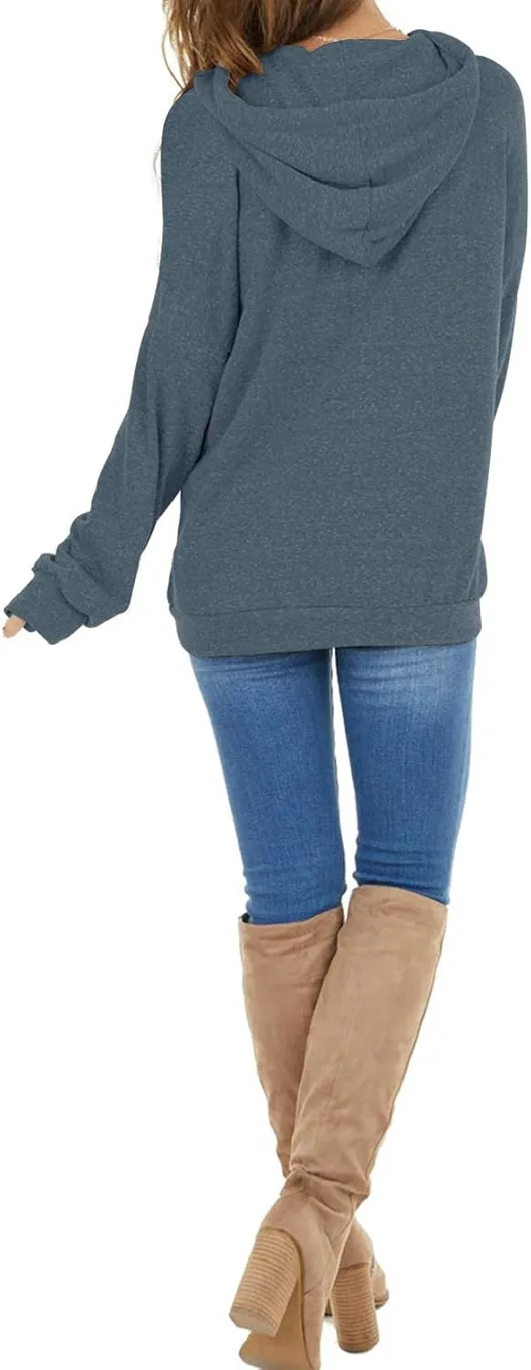 PRETTODAY Women's Casual Lightweight Hoodies Long Sleeve White Drawstring Sweatshirts Loose Pullovers with Pocket