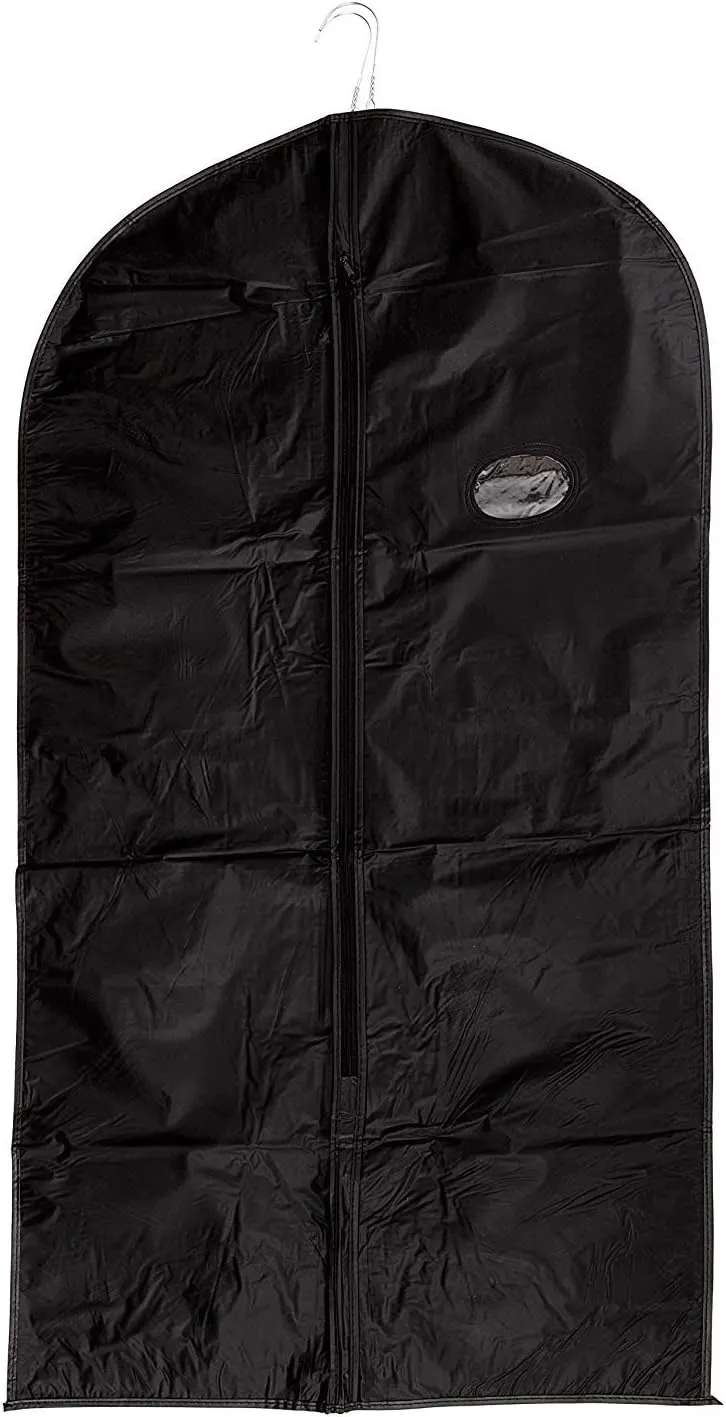 PrimeMed Simple Black Garment Bag for Dress Clothing Storage - 42" x 24" with ID