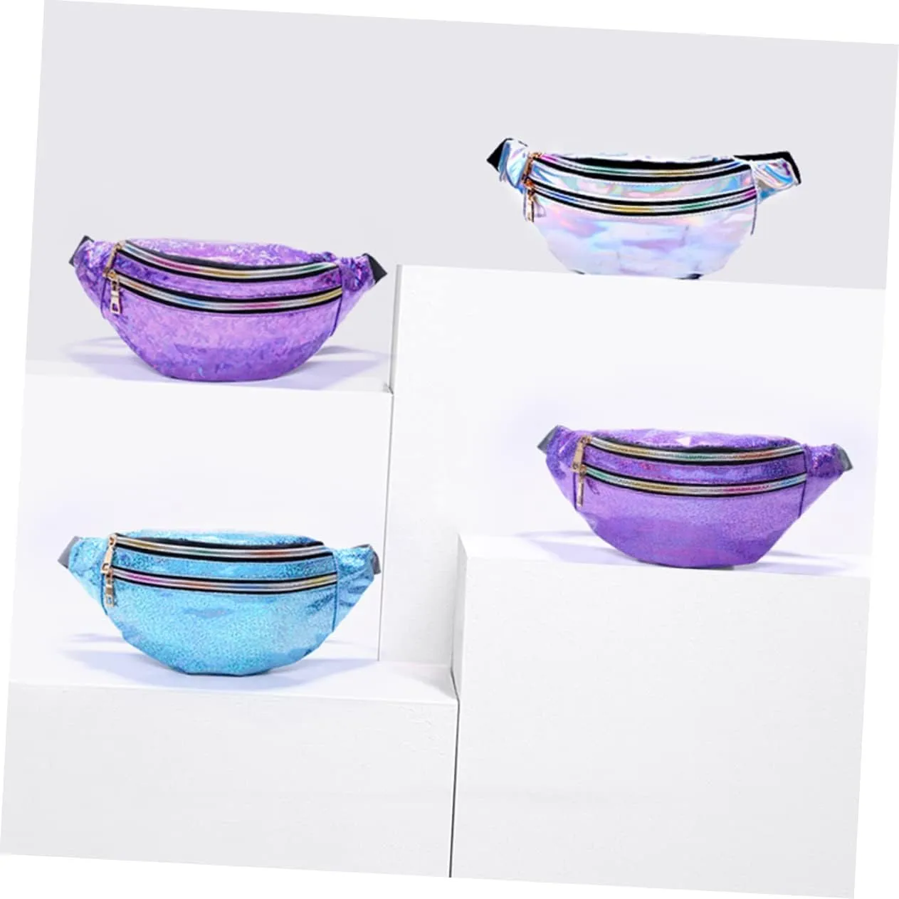 Pu Leather Reflective Sequin Waist Pouch for Women Sequins Fanny Pack Multiple Compartments Outdoor Waist Bag for Travel (mirror)