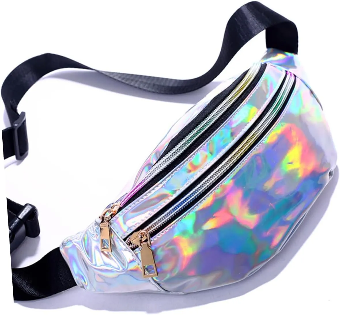 Pu Leather Reflective Sequin Waist Pouch for Women Sequins Fanny Pack Multiple Compartments Outdoor Waist Bag for Travel (mirror)