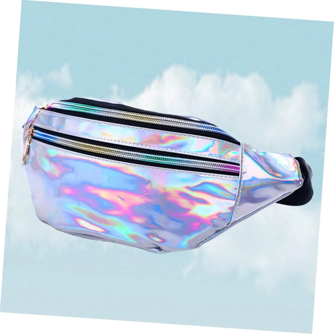 Pu Leather Reflective Sequin Waist Pouch for Women Sequins Fanny Pack Multiple Compartments Outdoor Waist Bag for Travel (mirror)