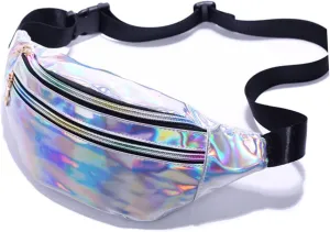 Pu Leather Reflective Sequin Waist Pouch for Women Sequins Fanny Pack Multiple Compartments Outdoor Waist Bag for Travel (mirror)
