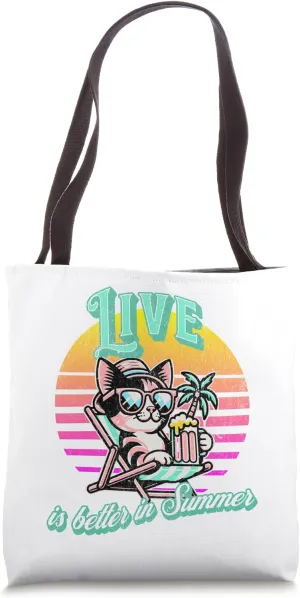 Retro Summer Cat apparel  Live Is Better in Summer Tote Bag