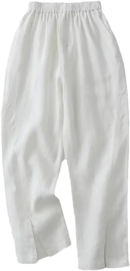 Rfmfkkg Women's Solid Harem Pants Linen Casual Elastic High Waist Loose Pants Ankle-Length Pants