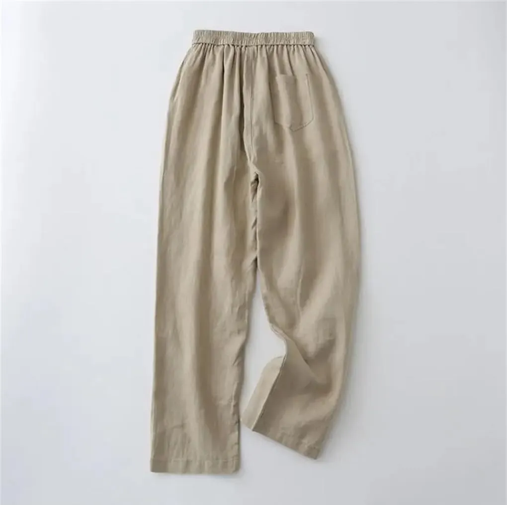 Rfmfkkg Women's Solid Harem Pants Linen Casual Elastic High Waist Loose Pants Ankle-Length Pants