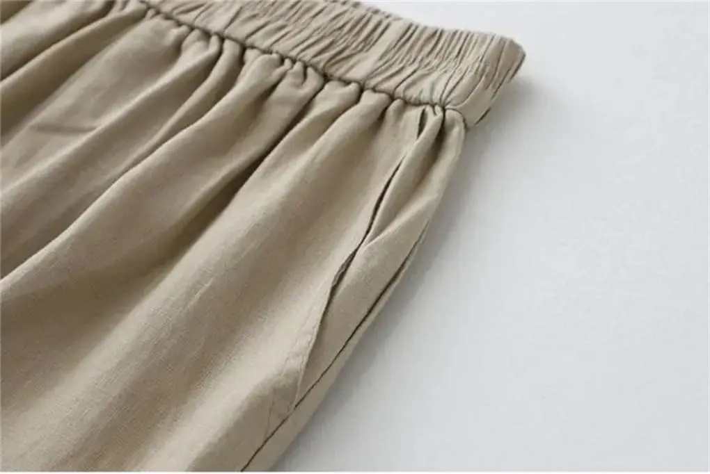 Rfmfkkg Women's Solid Harem Pants Linen Casual Elastic High Waist Loose Pants Ankle-Length Pants
