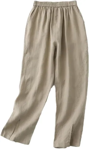 Rfmfkkg Women's Solid Harem Pants Linen Casual Elastic High Waist Loose Pants Ankle-Length Pants