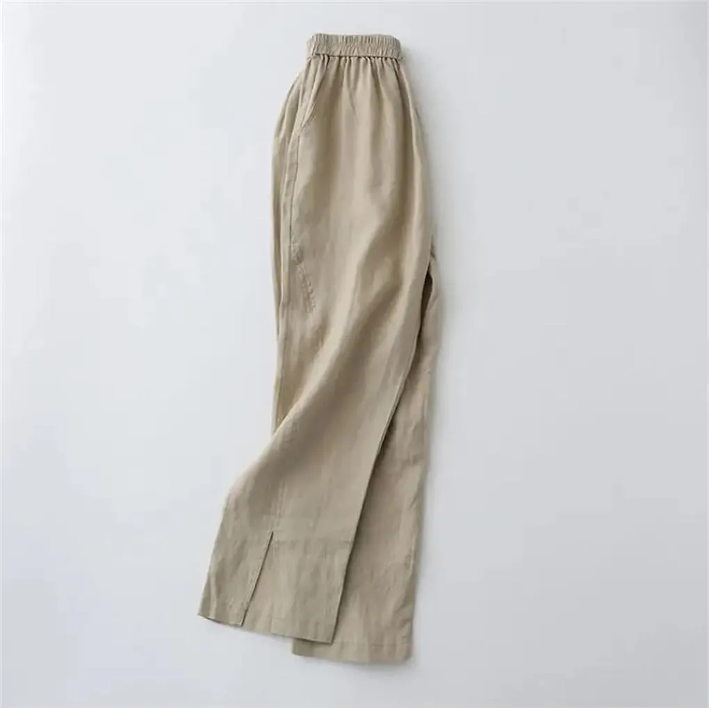 Rfmfkkg Women's Solid Harem Pants Linen Casual Elastic High Waist Loose Pants Ankle-Length Pants