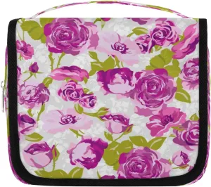 Rose Flowers Hanging Travel Toiletry Bag Cosmetic Bag Portable Wash Bag with Hook for Bathroom Accessories Toiletries Cosmetics