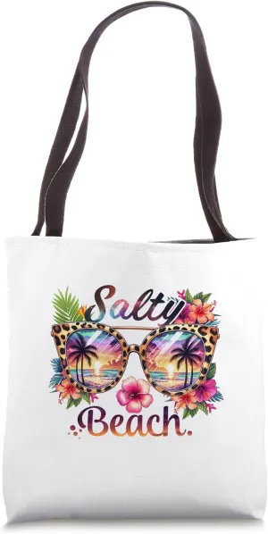 Salty Beach Tropical Flowers Leopard Sunglasses Summer Party Tote Bag
