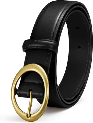 SANSTHS Women Leather Belts for Jeans Pants Dresses Fashion Ladies Waist Belt Gold/Silver Buckle
