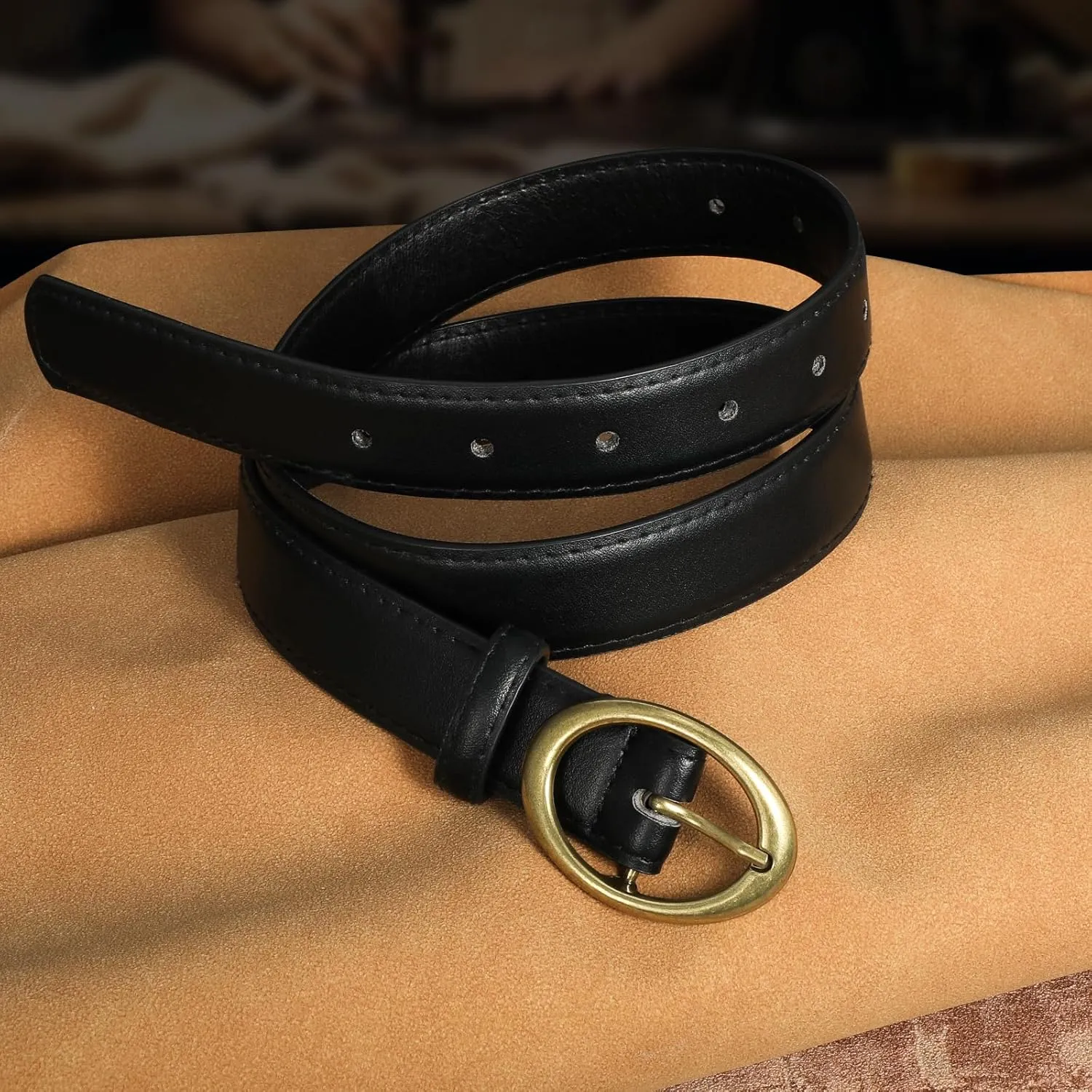 SANSTHS Women Leather Belts for Jeans Pants Dresses Fashion Ladies Waist Belt Gold/Silver Buckle