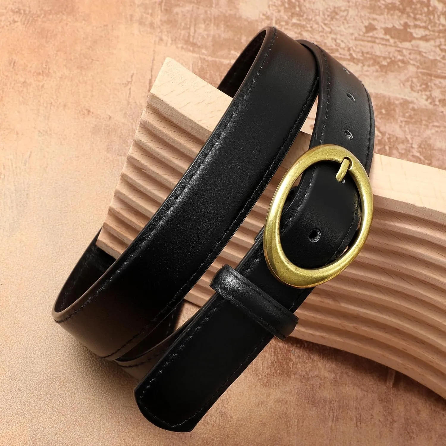SANSTHS Women Leather Belts for Jeans Pants Dresses Fashion Ladies Waist Belt Gold/Silver Buckle