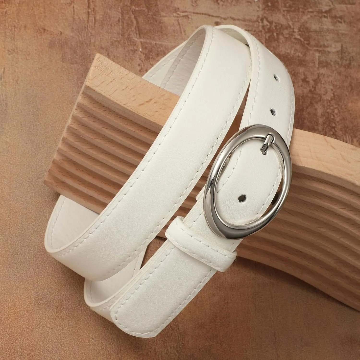 SANSTHS Women Leather Belts for Jeans Pants Dresses Fashion Ladies Waist Belt Gold/Silver Buckle