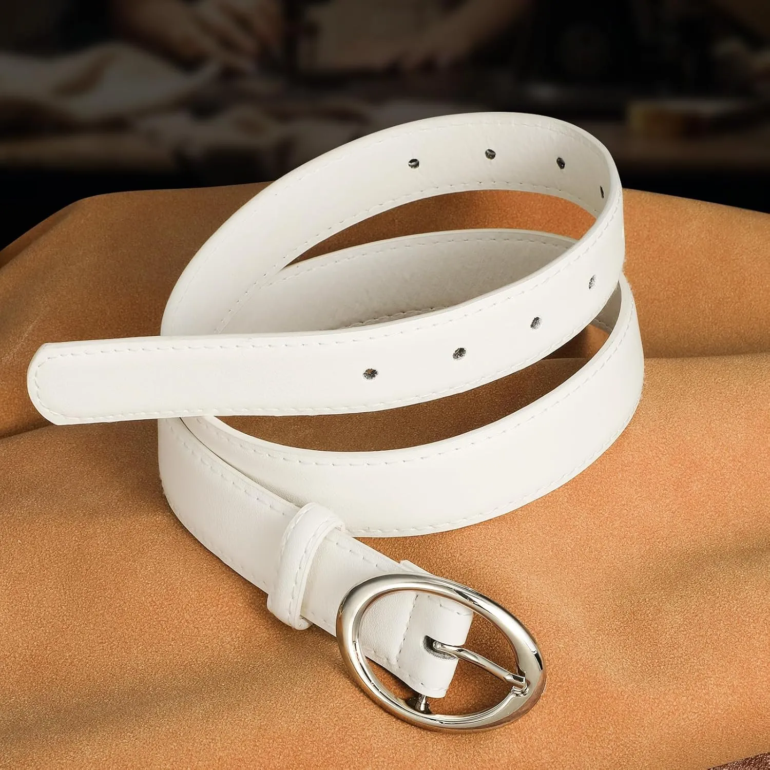 SANSTHS Women Leather Belts for Jeans Pants Dresses Fashion Ladies Waist Belt Gold/Silver Buckle