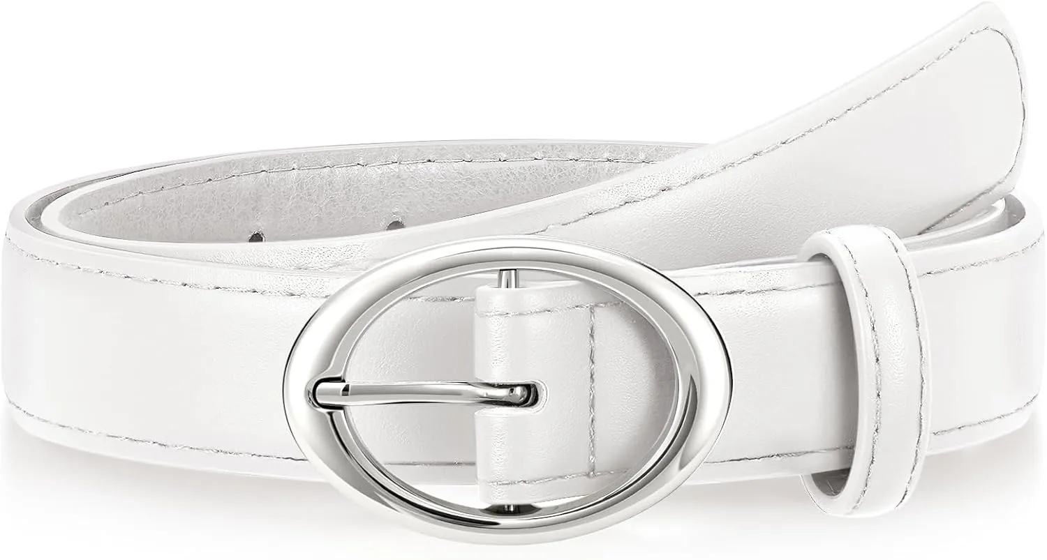 SANSTHS Women Leather Belts for Jeans Pants Dresses Fashion Ladies Waist Belt Gold/Silver Buckle