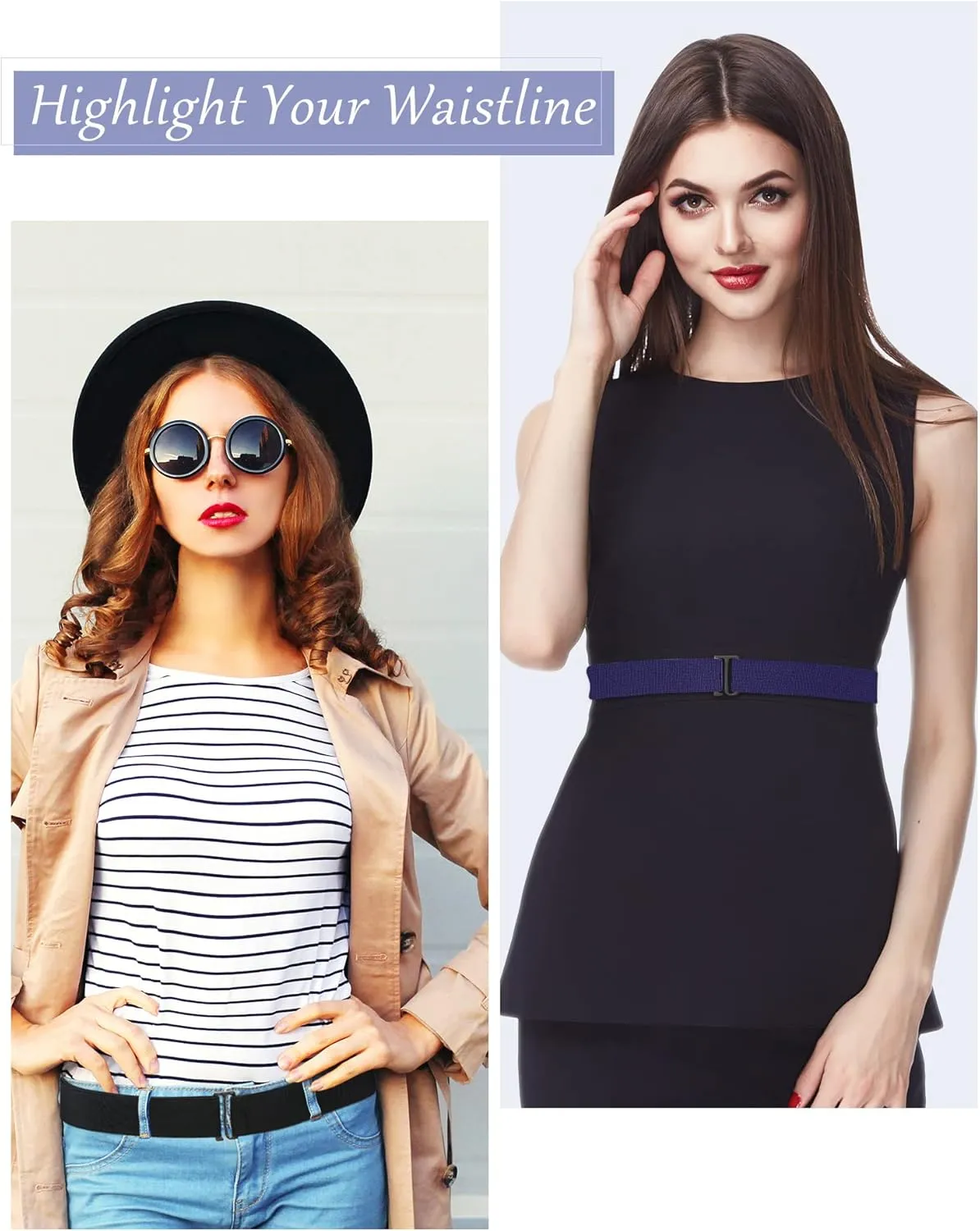 SATINIOR 6 Pcs Women No Show Invisible Belt Stretch Elastic Women Flat Buckle Belt for Jeans Pants Dresses