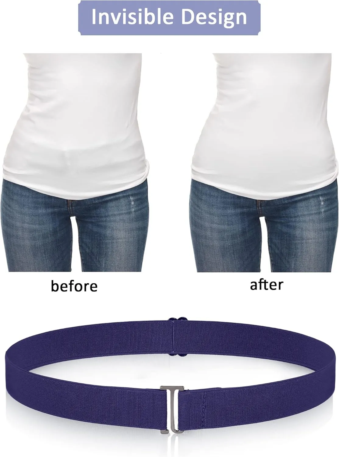 SATINIOR 6 Pcs Women No Show Invisible Belt Stretch Elastic Women Flat Buckle Belt for Jeans Pants Dresses