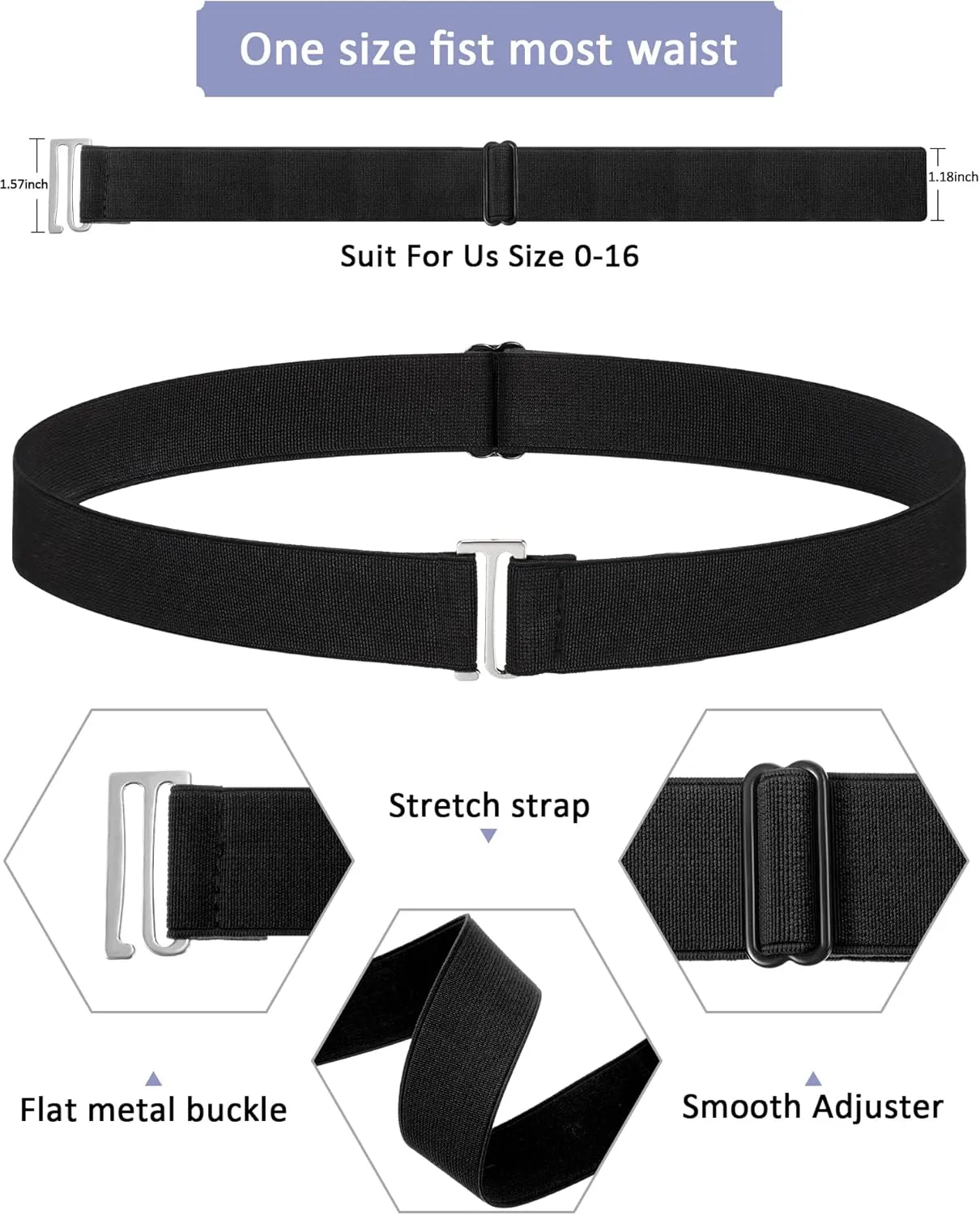 SATINIOR 6 Pcs Women No Show Invisible Belt Stretch Elastic Women Flat Buckle Belt for Jeans Pants Dresses