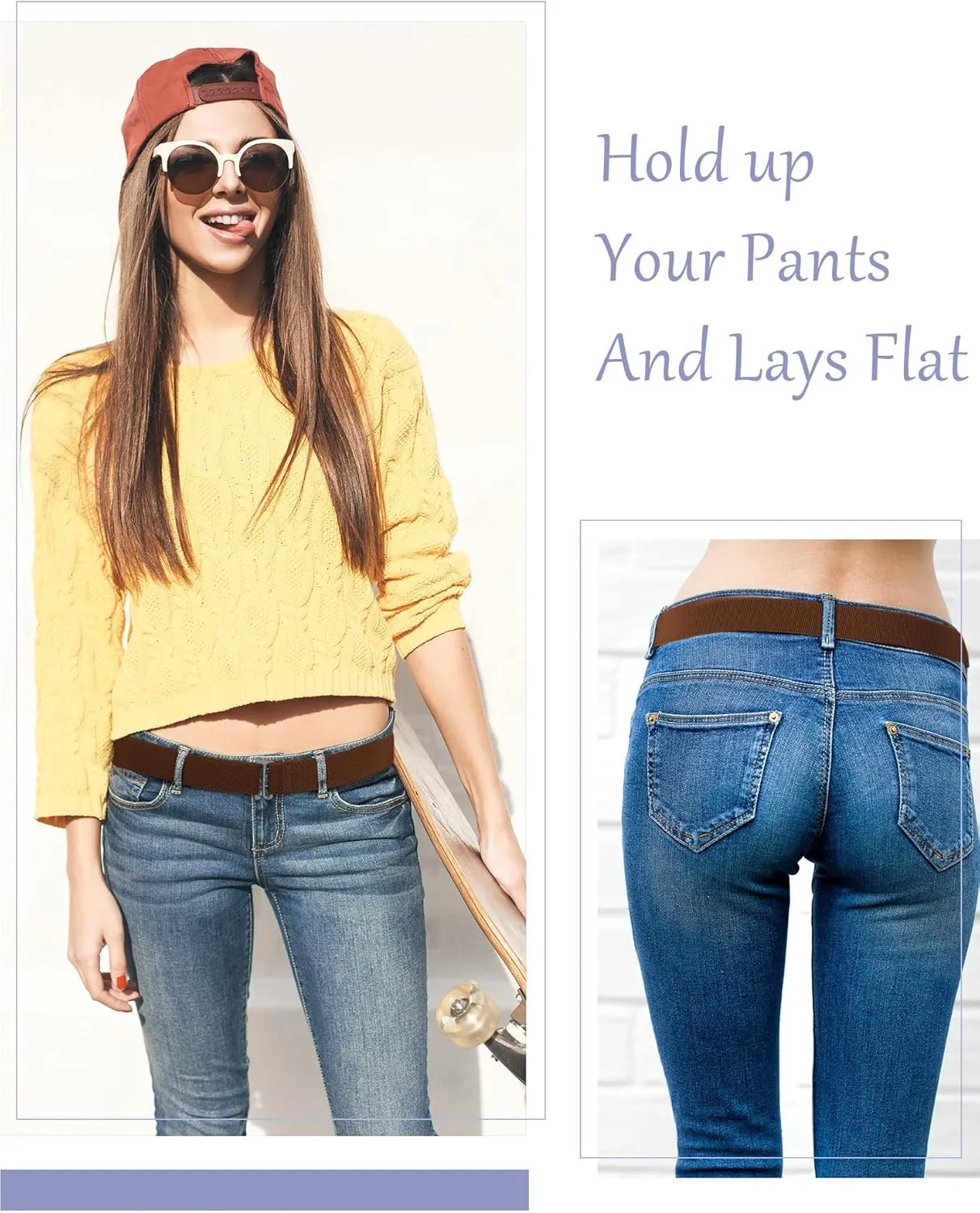 SATINIOR 6 Pcs Women No Show Invisible Belt Stretch Elastic Women Flat Buckle Belt for Jeans Pants Dresses
