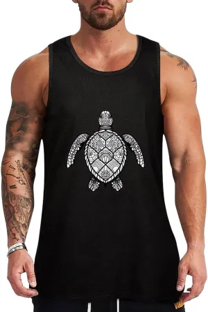 Sea Turtle Mandala Mens Tank Top Cotton Undershirt Crewneck Sleeveless Shirt for Summer