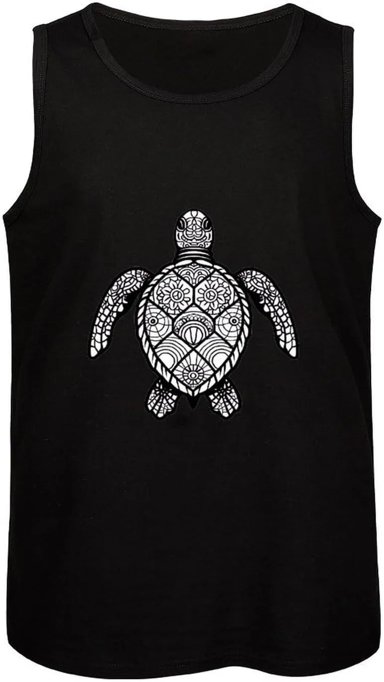 Sea Turtle Mandala Mens Tank Top Cotton Undershirt Crewneck Sleeveless Shirt for Summer