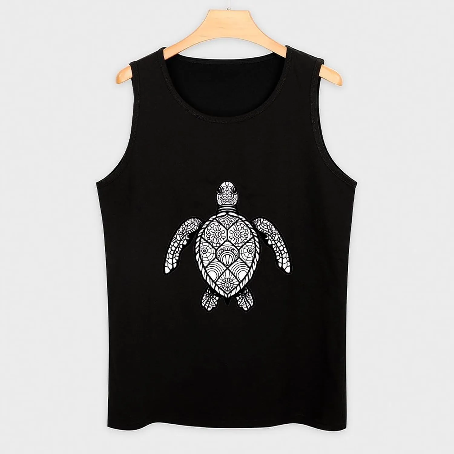 Sea Turtle Mandala Mens Tank Top Cotton Undershirt Crewneck Sleeveless Shirt for Summer