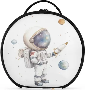 senya Round Cosmetic Pouch Travel Makeup Train Case Organizer Bag Portable Makeup Brushes Toiletry Jewelry Accessories Astronaut Rockets