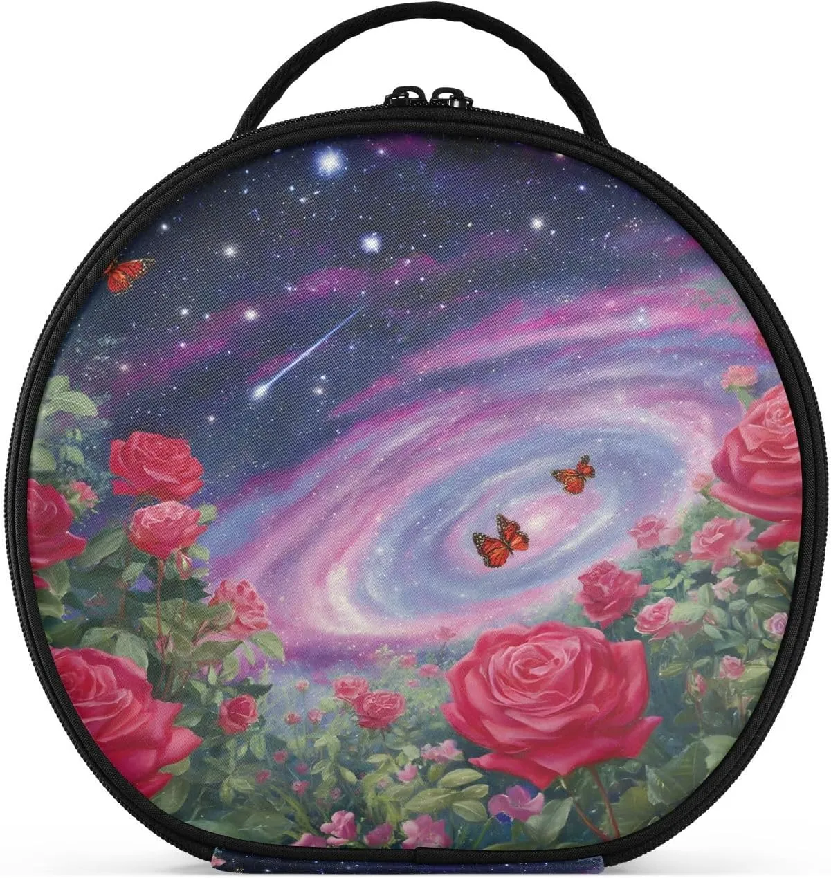 senya Round Cosmetic Pouch Travel Makeup Train Case Organizer Bag Portable Makeup Brushes Toiletry Jewelry Accessories Pink Rose