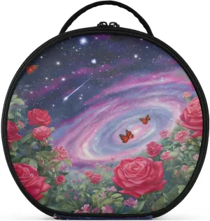 senya Round Cosmetic Pouch Travel Makeup Train Case Organizer Bag Portable Makeup Brushes Toiletry Jewelry Accessories Pink Rose