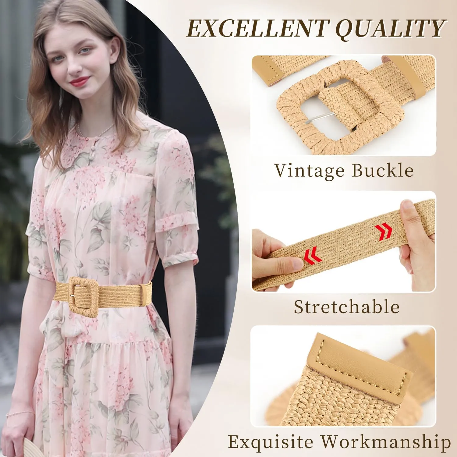 SeptCity Woven Belts for Women, Wide Boho Stretchy Ladies Belts for Dresses and Jeans Valentine's Day Gift for Women