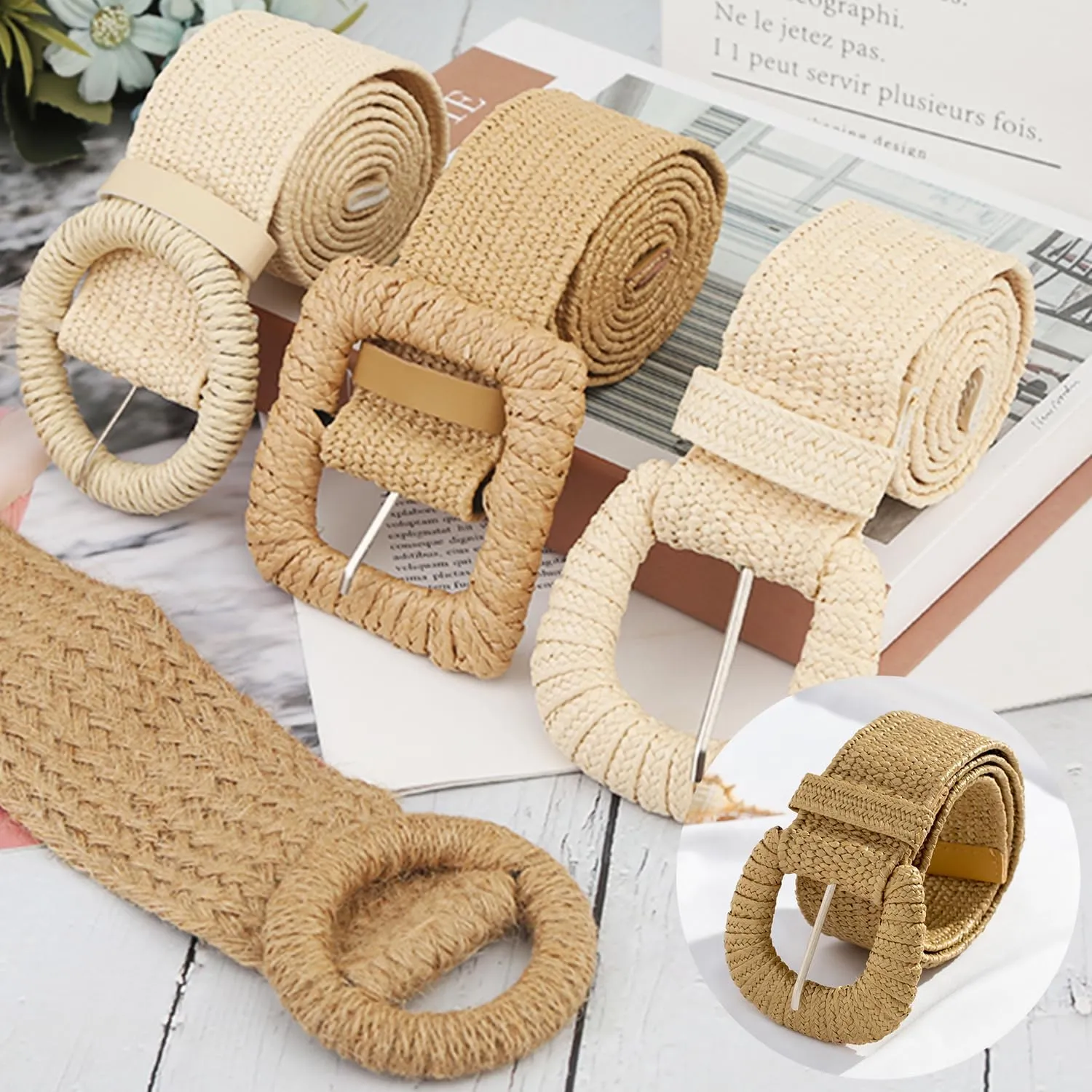 SeptCity Woven Belts for Women, Wide Boho Stretchy Ladies Belts for Dresses and Jeans Valentine's Day Gift for Women