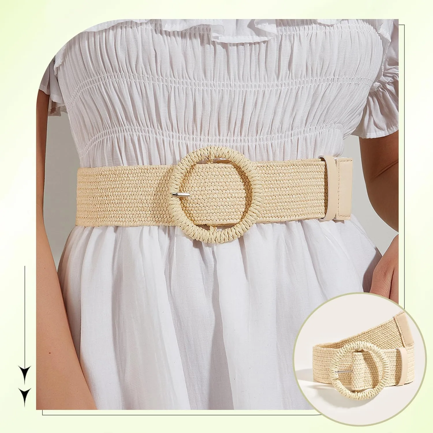 SeptCity Woven Belts for Women, Wide Boho Stretchy Ladies Belts for Dresses and Jeans Valentine's Day Gift for Women