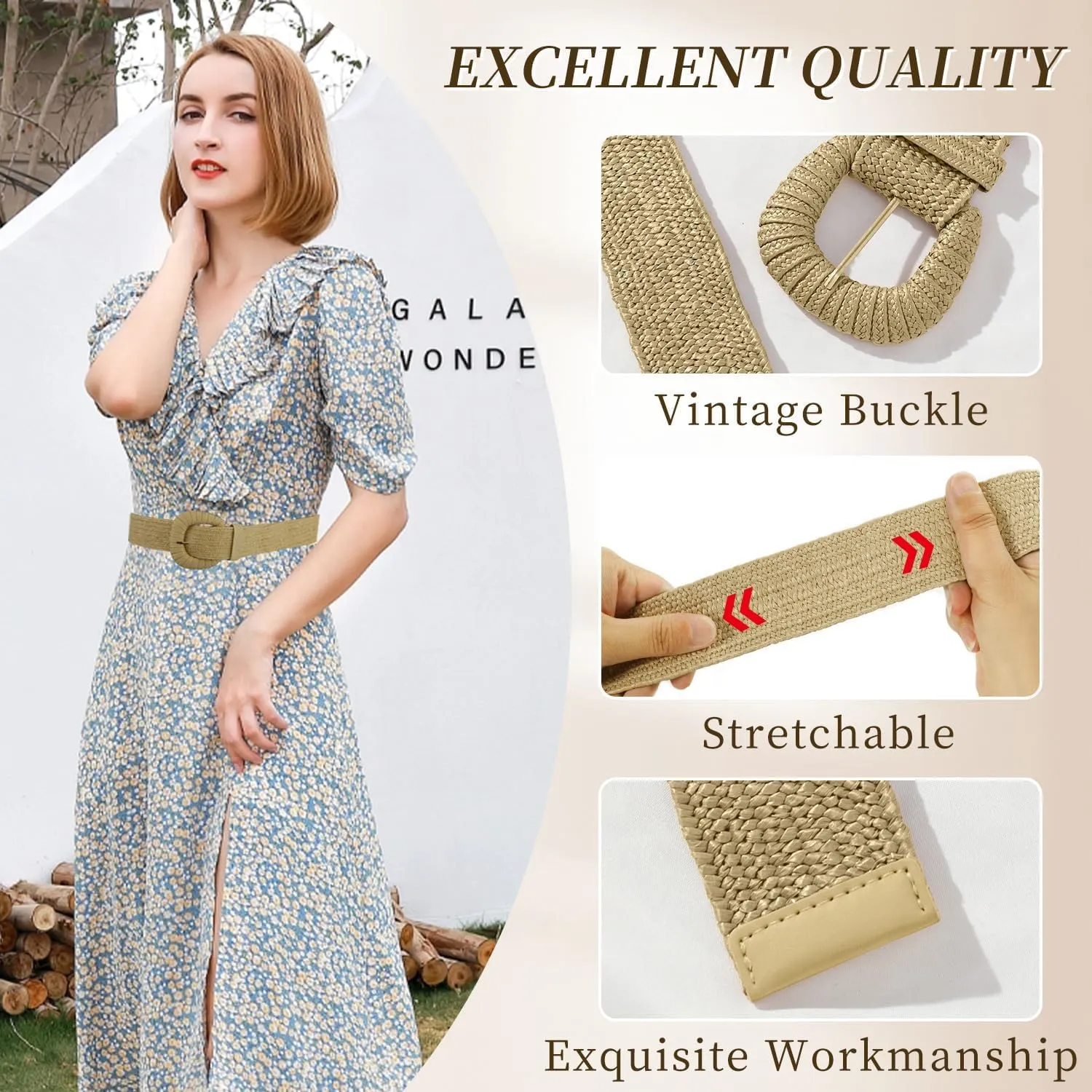 SeptCity Woven Belts for Women, Wide Boho Stretchy Ladies Belts for Dresses and Jeans Valentine's Day Gift for Women