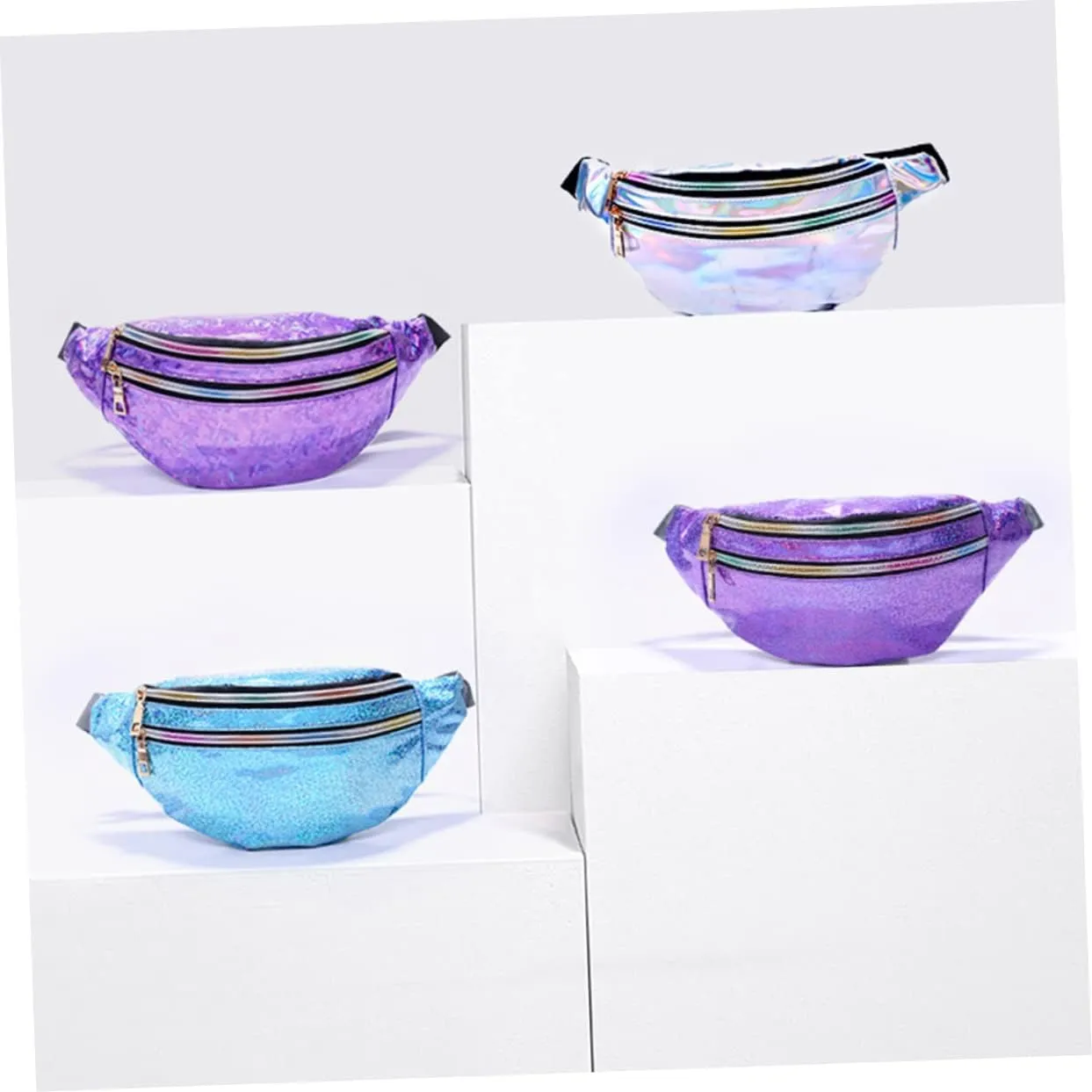Sequin Waist Bag for Women Lightweight Pu Leather Fanny Pack Reflective Sequins Perfect for Outdoor Travel Cosmetics (mirror)