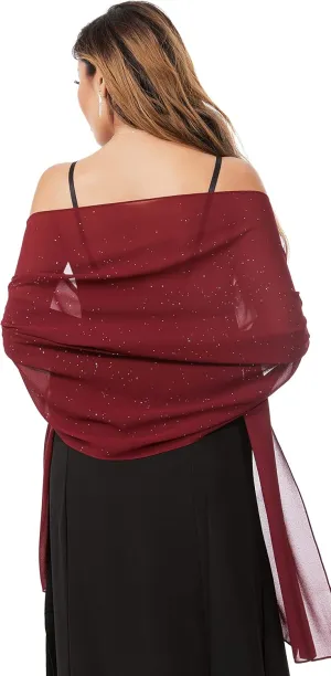 Shawls and Wraps for Evening Dresses Sheer Chiffon Women Elegant Soft Silky Sparkly Wedding Bridal Scarf