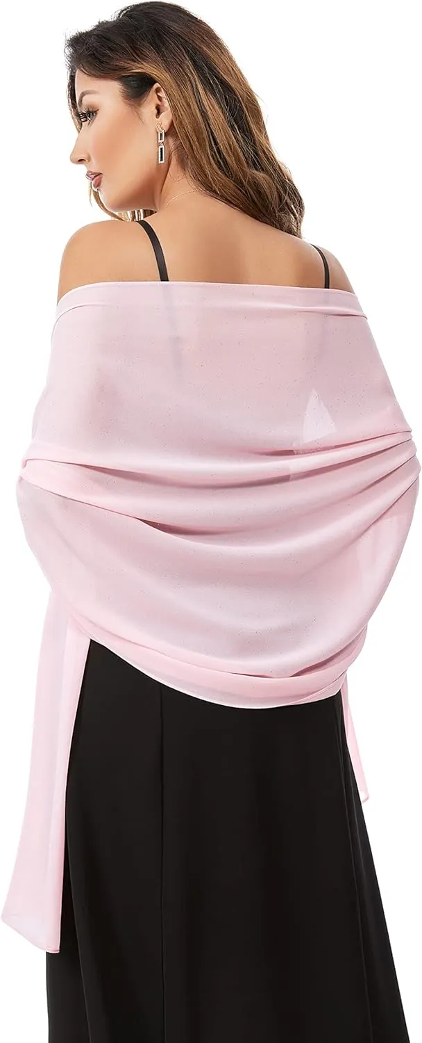 Shawls and Wraps for Evening Dresses Sheer Chiffon Women Elegant Soft Silky Sparkly Wedding Bridal Scarf