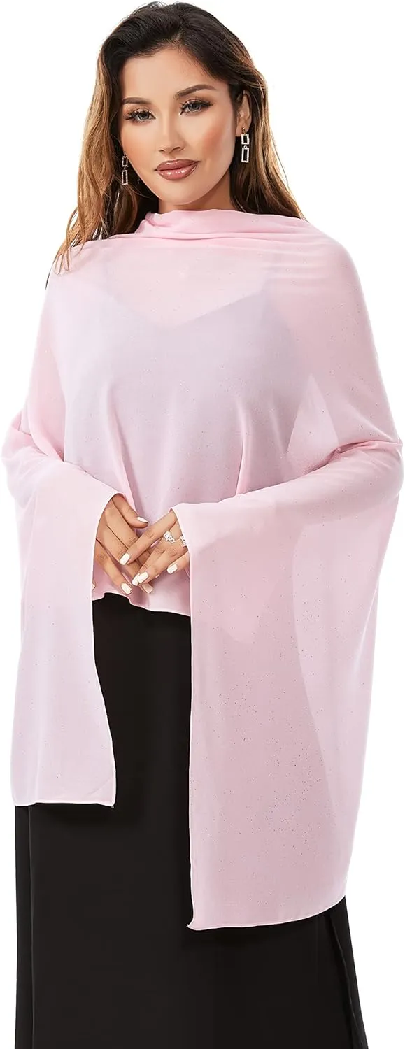 Shawls and Wraps for Evening Dresses Sheer Chiffon Women Elegant Soft Silky Sparkly Wedding Bridal Scarf