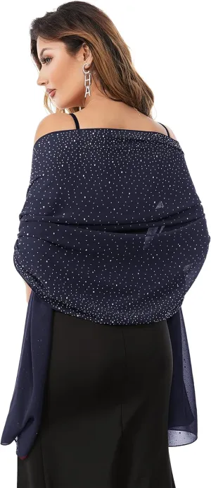 Shawls and Wraps for Evening Dresses Sheer Chiffon Women Elegant Soft Silky Sparkly Wedding Bridal Scarf
