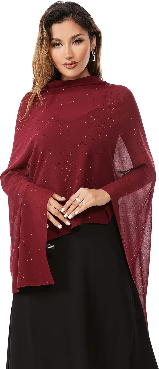 Shawls and Wraps for Evening Dresses Sheer Chiffon Women Elegant Soft Silky Sparkly Wedding Bridal Scarf