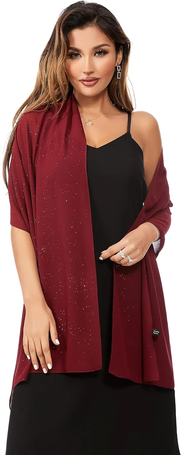 Shawls and Wraps for Evening Dresses Sheer Chiffon Women Elegant Soft Silky Sparkly Wedding Bridal Scarf