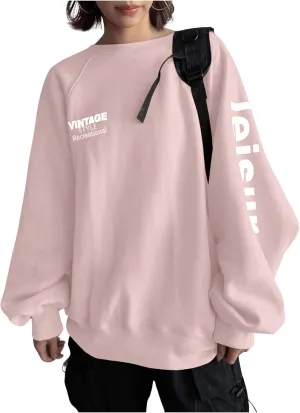 SHENHE Women's Graphic Crew Neck Oversized Sweatshirts Raglan Sleeve Vintage Sweatshirt