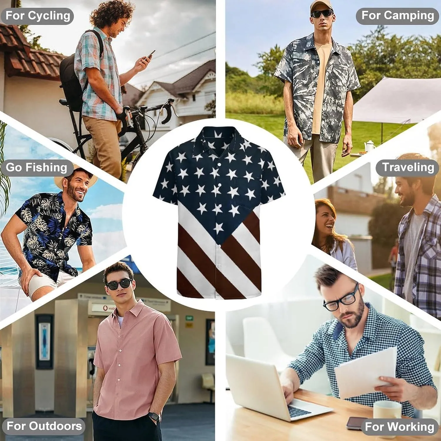 Shirts for Men Short Sleeve Beach Shirt Casual Button Down Shirts Tops Quick Dry with Designs