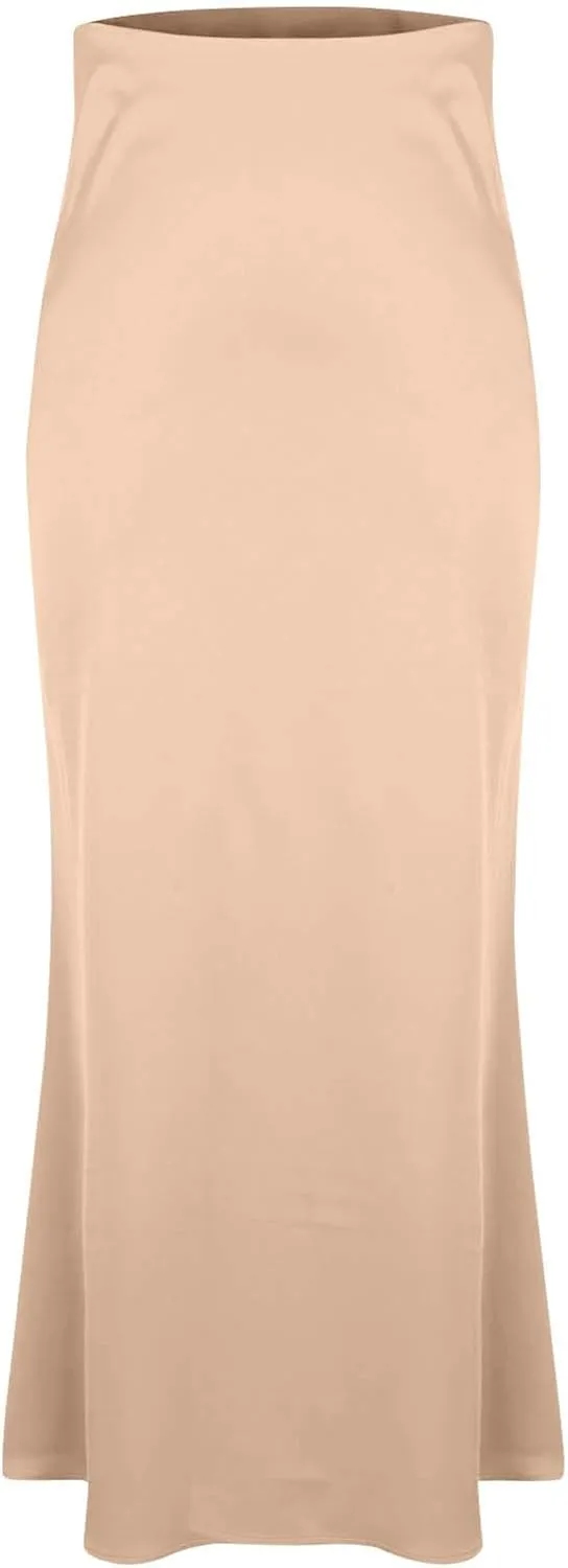 Silk Satin Maxi Skirt for Women Solid Fashion Elegant High Waisted Skirts Summer Cocktail Party Wedding A Line Skort