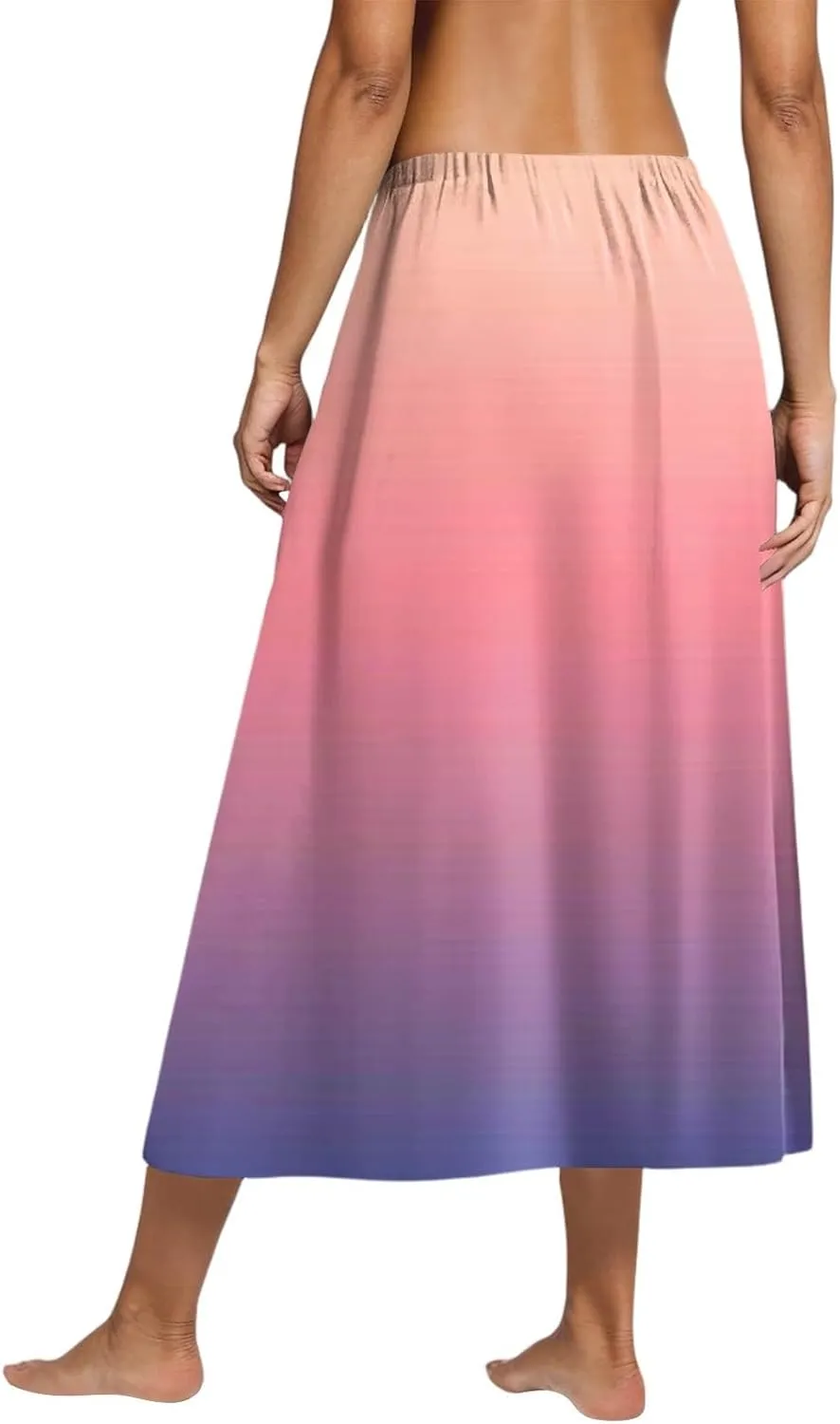 Skirs for Women Gradient Stripe Printed Skirt Elasticated Loose Pocket Pleated Half-Body Skirts Casual Skirt