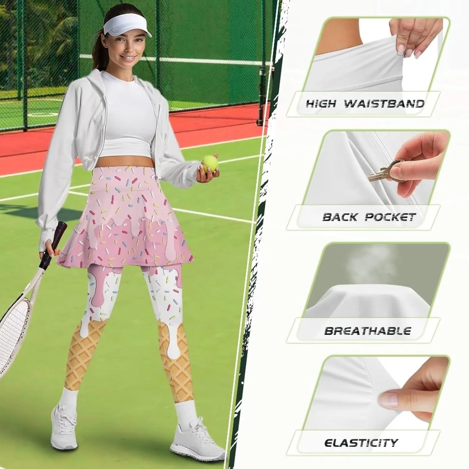 Skirted Leggings for Women Tennis Skirt with Leggings High Waisted Yoga Legging Skirts Golf Gym Workout Skort