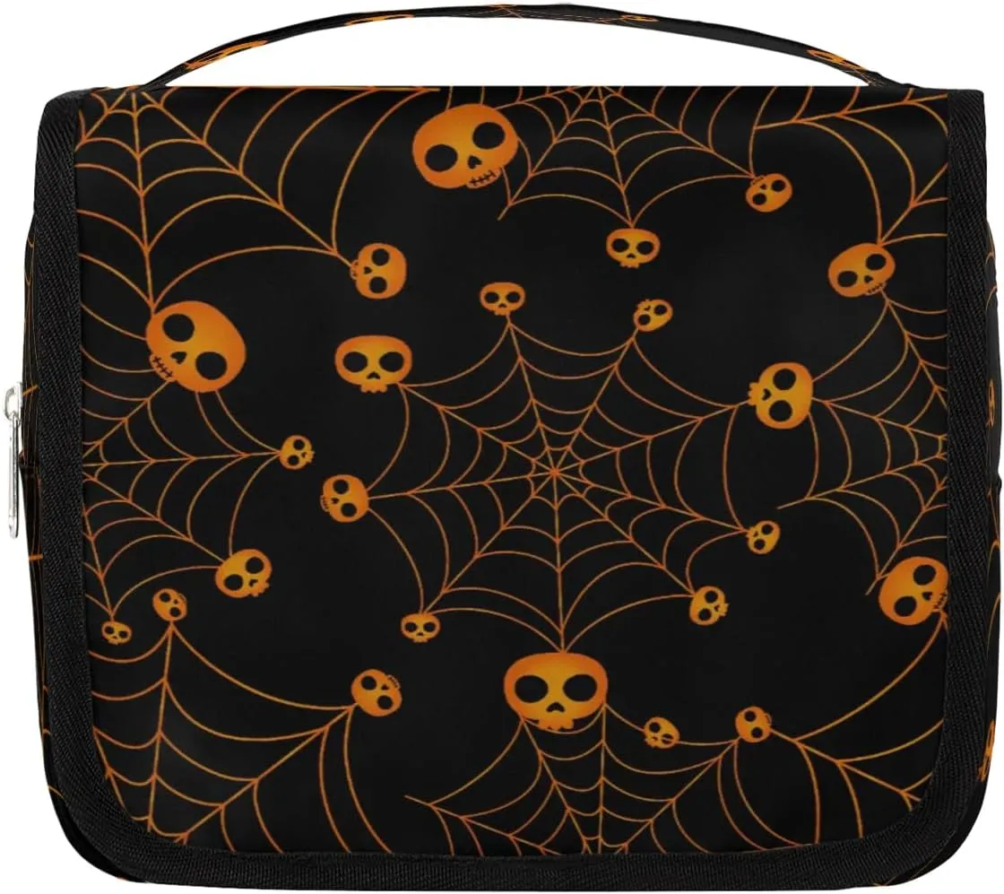 Skull Web Hanging Travel Toiletry Bag Cosmetic Bag Portable Wash Bag with Hook for Bathroom Accessories Toiletries Cosmetics